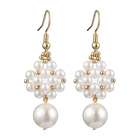 Shell Pearl with Brass Dangle Earrings for Women EJEW-TA00557-1