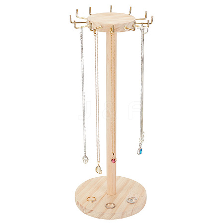 Round Wood Jewelry Necklace Display Organizer Hanging Tower Rack NDIS-WH0017-04-1