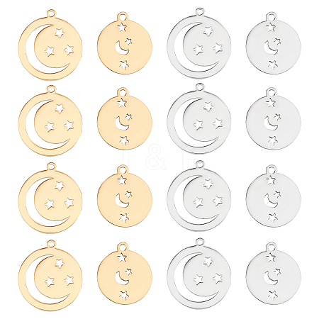 DICOSMETIC 16Pcs 4 Style 201 Stainless Steel Pendants STAS-DC0006-14-1