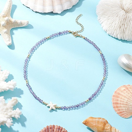 Summer Beach Natural Amethyst Round Beaded Necklaces NJEW-JN05262-03-1