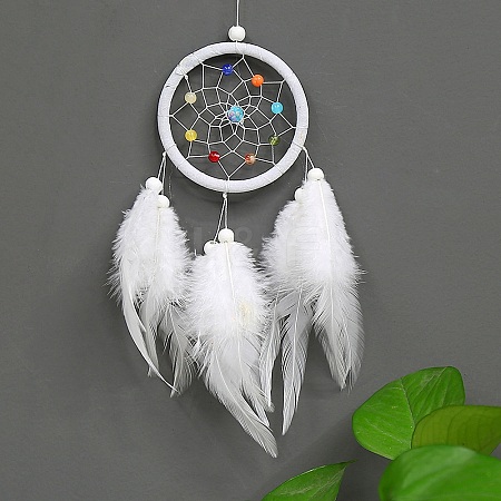 Plastic Woven Net/Web with Feather Pendant Decorations PW23011186337-1