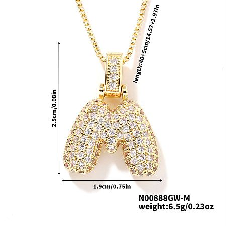 Elegant Brass Micro Pave Clear Cubic Zirconia 3D Initial Necklaces DV4415-11-1