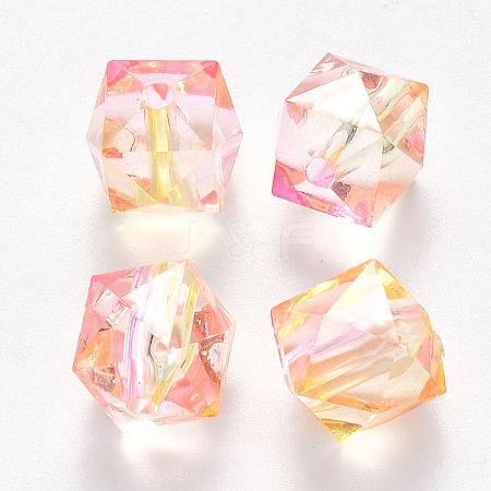 Two Tone Transparent Spray Painted Acrylic Beads X-ACRP-T005-26O-1