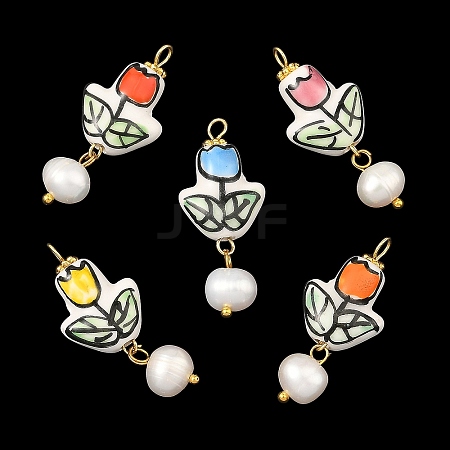 Handmade Porcelain with 304 Stainless Steel Pendants PALLOY-JF05933-1