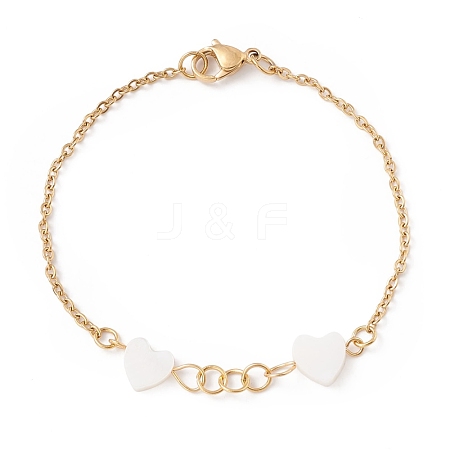 Synthetic Shell Heart Link Bracelet BJEW-F431-06G-1