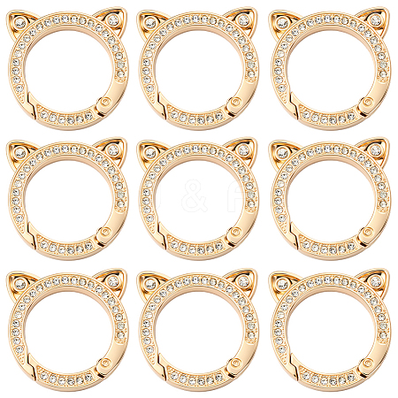 10Pcs Zinc Alloy Crystal Rhinestone Spring Gate Rings FIND-SC0019-51B-1