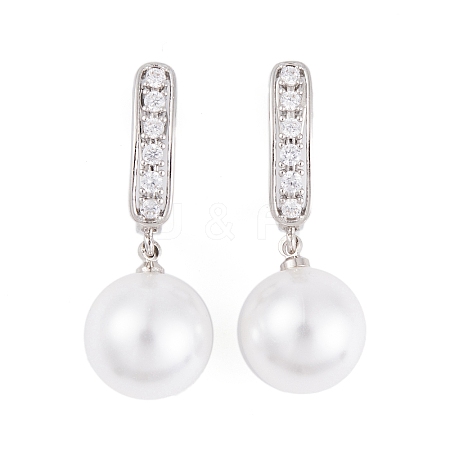 Rack Plating Brass Clear Cubic Zirconia ABS Pearl Earrings EJEW-S219-15P-02-1