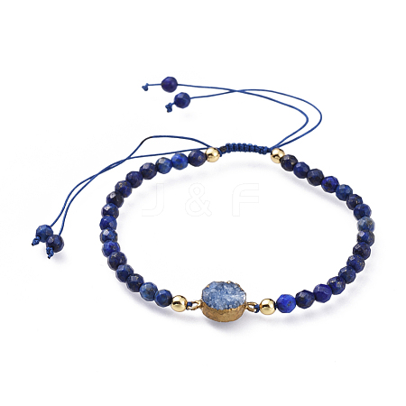 Adjustable Natural Lapis Lazuli(Dyed) Braided Bead Bracelets BJEW-JB04558-02-1