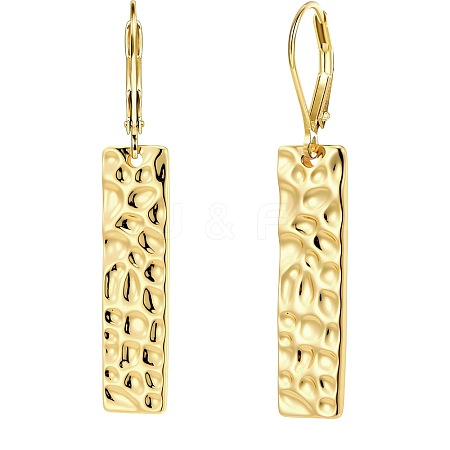 Hammered Rectangle Brass Leverback Earrings FS-WG7358A-02-1