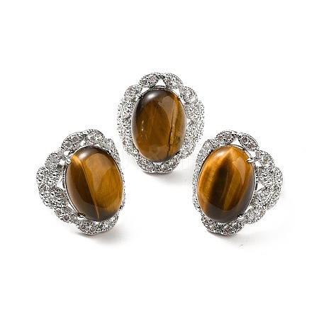 Natural Tiger Eye Adjustable Rings RJEW-P043-04P-26-1