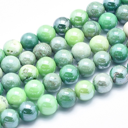 Electroplate Natural Green Grass Agate Beads Strands G-K256-07-8mm-1