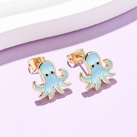 Brass Enamel Stud Earrings EJEW-B152-01G-01-1