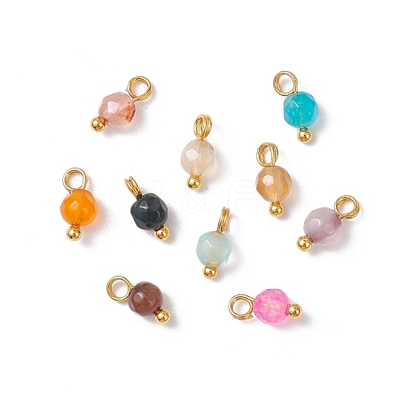 Natural Agate(Dyed & Heated) Faceted Round Charms PALLOY-JF04286-01-1