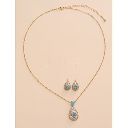 Brass Micro Pave Cubic Zirconia Pendant Necklaces & Stud Earrings Sets FS-WGE5CB1-02-1