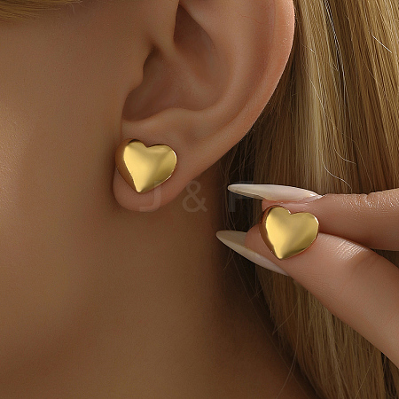 Romantic Smooth Heart 201 Stainless Steel Stud Earrings LS-JJ3371-1-1