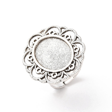 Vintage Adjustable Iron Flower Finger Ring Components Alloy Cabochon Bezel Settings PALLOY-O036-19AS-1