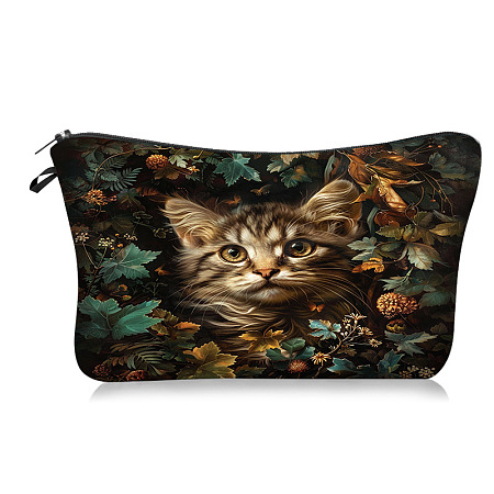 Flower Cat Polyester Cosmetic Bags Zipper Clutch Bags PW-WGF3E76-01-1