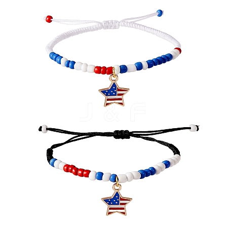 2Pcs 2 Style Alloy Enamel Charms Braided Bead Bracelets Set BJEW-SW00045-1