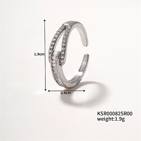Elegant Brass Micro Pave Clear Cubic Zirconia Open Cuff Ring for Women KD6329-2-1