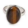 Natural Tiger Eye Oval Adjustable Rings RJEW-K371-07S-16-3