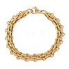 3-Tie 304 Stainless Steel Multi-stand Oval Link Chain Bracelets for Women Men BJEW-F529-06G-3