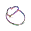 Ion Plating(IP) Rainbow Color 304 Stainless Steel Open Heart Cuff Ring for Women RJEW-C025-22M-3