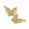 Rack Plating Brass Micro Pave Clear Cubic Zirconia Double Butterfly Connector Charms KK-C074-45G-2