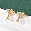 Brass Micro Pave Clear Cubic Zirconia Heart Stud Earrings EJEW-F400-28C-G-1