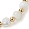 Round Natural Sea Shell Beaded Stretch Bracelets with Brass Beads for Women Men BJEW-JB10278-3
