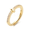 Rack Plating Brass Clear Cubic Zirconia Number 4 Adjustable Rings for Women RJEW-S407-09G-04-1