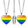 Pride Rainbow Flag Glass Heart Pendant Necklace PW-WG21341-01-1