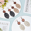3 Pairs 3 Colors Wood Hollow Oval Dangle Earrings with 304 Stainless Steel Pins for Women EJEW-AN0004-83-7