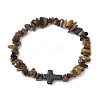 Natural Tiger Eye Chips Stretch Bracelets for Women Men BJEW-JB11341-11-2