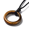 Natural Tiger Eye Ring Pendant Necklace with Waxed Cords NJEW-R262-01A-07-3