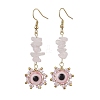 Evil Eye Natural Rose Quartz Chip & Seed Beads Dangle Earrings EJEW-MZ00166-01-1