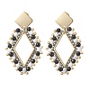 Rhombus Mixed Stone & Glass Seed Beads Dangle Stud Earrings EJEW-MZ00666-01-2