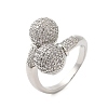 Round Brass Micro Pave Clear Cubic Zirconia Open Cuff Rings for Women RJEW-A046-10P-1