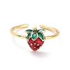 Brass Enamel Strawberry Cuff Rings RJEW-O046-04G-1