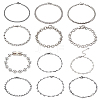 12Pcs 12 Style 304 Stainless Steel Chain Bracelets BJEW-DC0001-02-1