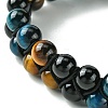 Natural Tiger Eye & Black Onyx Round Braided Bead Bracelet BJEW-TA00441-3
