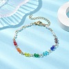 7 Chakra Faceted Glass & 3mm Round Shell Pearl Link Bracelets for Women BJEW-JB10379-2