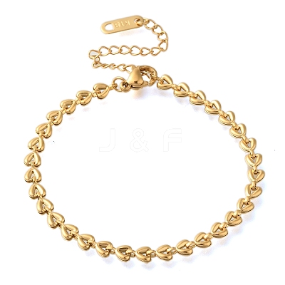 Ion Plating(IP) 304 Stainless Steel Heart Link Bracelets for Women BJEW-H613-03G-1