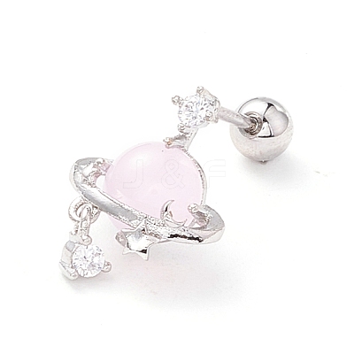 Planet with Star Cubic Zirconia Dangle Stud Earrings EJEW-A065-14P-1