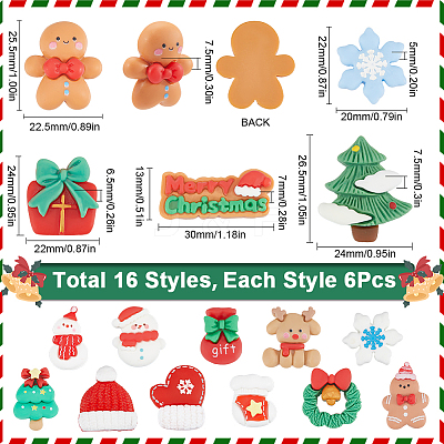 96Pcs 16 Styles Christmas Opaque Resin Cabochons RESI-SC0005-62-1