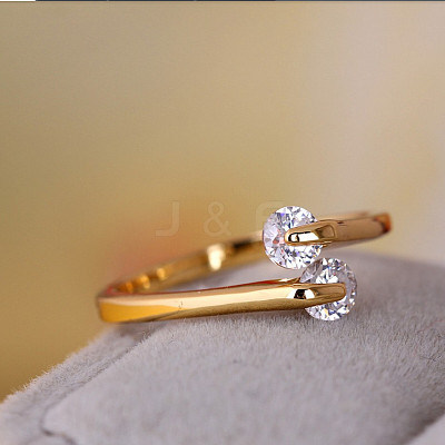 Real 18K Gold Plated Brass Cubic Zirconia Cuff Rings RJEW-EE0001-024E-1