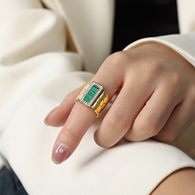 304 Stainless Steel & Crystal Rhinestone & Synthetic Turquoise Finger Rings FS-WGBC337-07-1