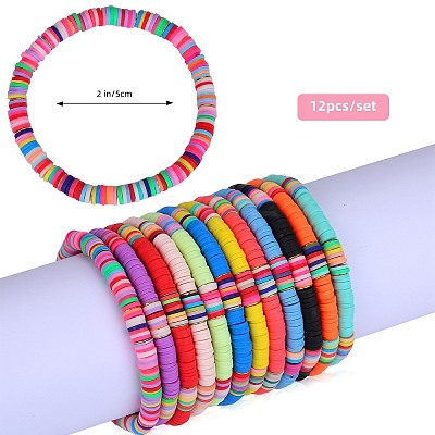12Pcs 12 Color Polymer Clay Heishi Surfer Stretch Bracelets Set BJEW-SW00123-1