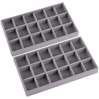 18 Grids Rectangle Wood Covered with Velvet Jewelry Trinket Display Trays AJEW-WH20054-062H-02-1