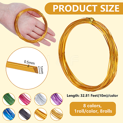 8 Rolls 8 Colors Flat Aluminum Wire AW-BC0003-40-1