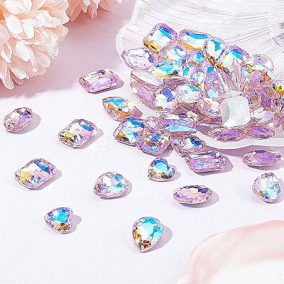64Pcs 4 Style Pointed Back Glass Rhinestone Cabochons RGLA-FG0001-08-1